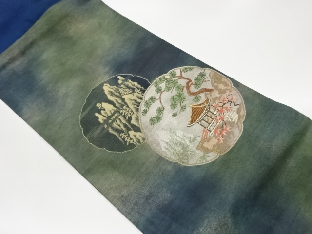 山岳に抽象屋敷模様織出し名古屋帯